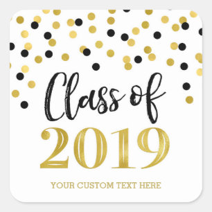 Sticker Carré Parties scintillant d'or noir Confetti Graduation 