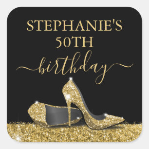 Sticker Carré Parties scintillant d'or noir talons hauts Anniver