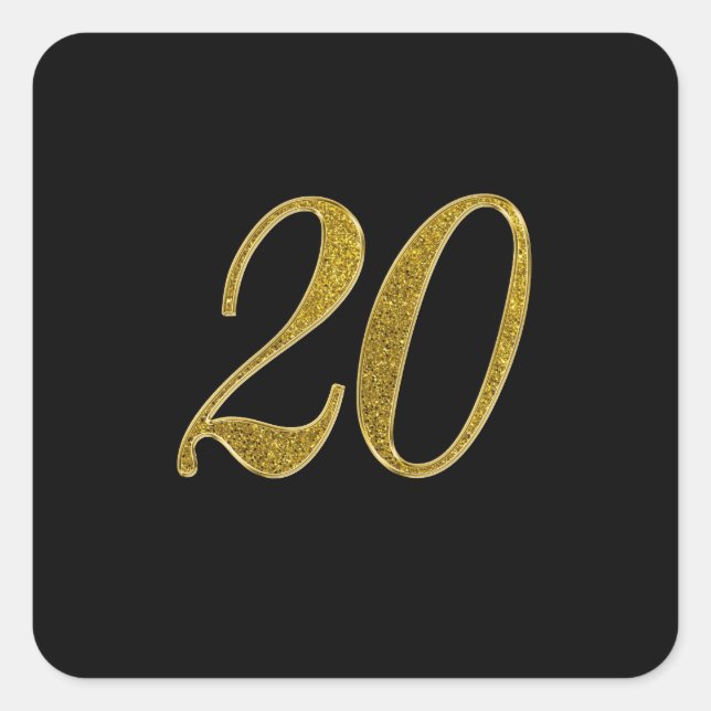 Sticker Carré Parties scintillant d'or numéro 20 (Devant)