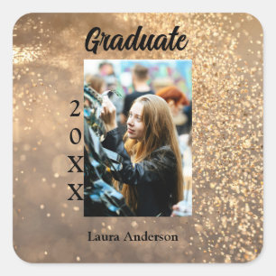 Sticker Carré Parties scintillant d'or photo graduation ajouter 