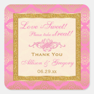 Sticker Carré Parties scintillant d'or rose, chevalet de buffet 