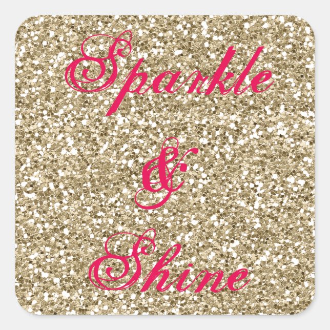 Sticker Carré Parties scintillant dorée et rose chaud Étincelle  (Devant)