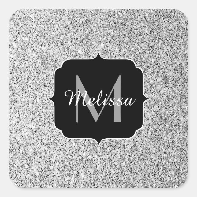 Sticker Carré Parties scintillant gris argent scintille Monogram (Devant)