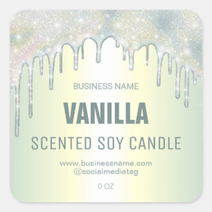 Sticker Carré Parties scintillant holographique  Soy Candle Étiq