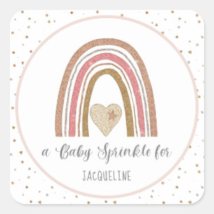 Sticker Carré Parties scintillant moderne Rainbow Pink Gold Baby