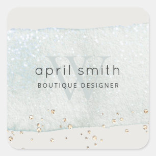 Sticker Carré Parties scintillant Monogramme Abstraite Aqua Blue
