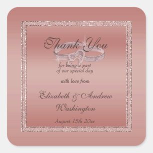 Sticker Carré Parties scintillant or rose et anneaux Mariage arg