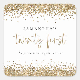Sticker Carré Parties scintillant Or tendance Nom Date Vingt Pre