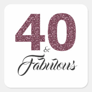 Sticker Carré Parties scintillant pourpre 40 et fabuleux 40e a