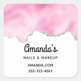 Sticker Carré Parties scintillant rose et argent Faux Bordure af
