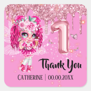 Sticker Carré Parties scintillant rose fée fille mignonne anime
