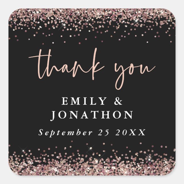 Sticker Carré Parties scintillant rose Gold Nom Date Mariage Bla (Devant)