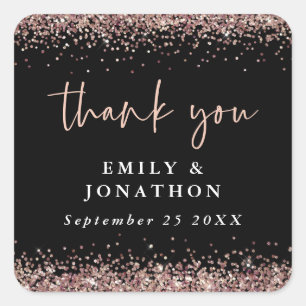 Sticker Carré Parties scintillant rose Gold Nom Date Mariage Bla