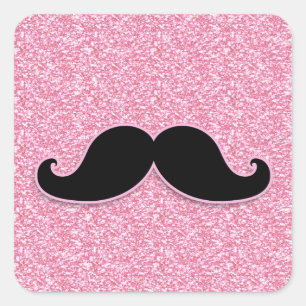 Sticker Carré Parties scintillant ROSE MUSTACHE NOIRE IMPRIMÉE