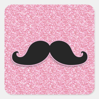Sticker Carré Parties scintillant ROSE MUSTACHE NOIRE IMPRIMÉE