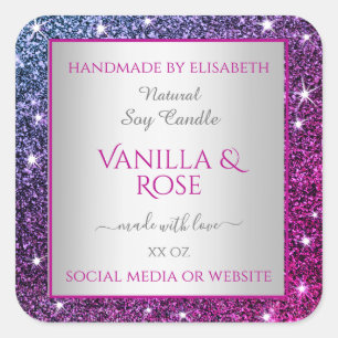 Sticker Carré Parties scintillant rose violet Étoiles étincelles