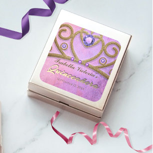 Sticker Carré Parties scintillant rose violet or bijoux Tiara Qu
