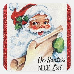 Sticker Carré Parties scintillant rouge de Noël Vintage Père N