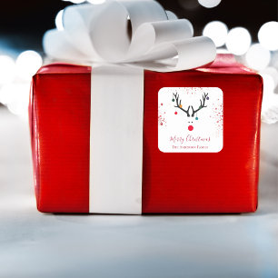 Sticker Carré Parties scintillant rouge rennes de Noël