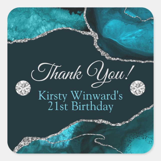 Sticker Carré Parties scintillant turquoise et argent Agate Anni (Devant)