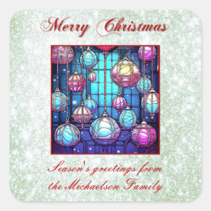Sticker Carré Parties scintillant verte de Noël Bauble en verre