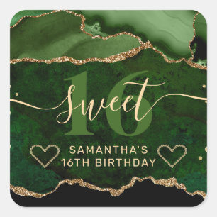 Sticker Carré Parties scintillant verte et or Agate Marbre doux 