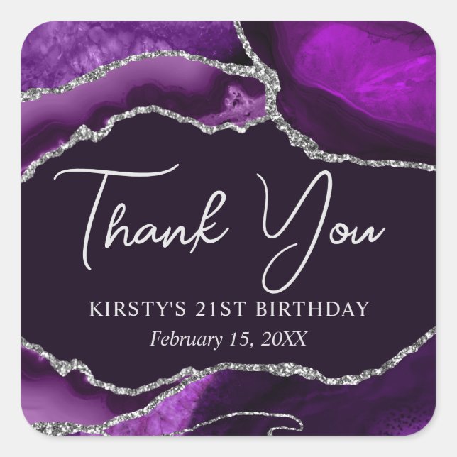 Sticker Carré Parties scintillant violet et argent Agate Anniver (Devant)