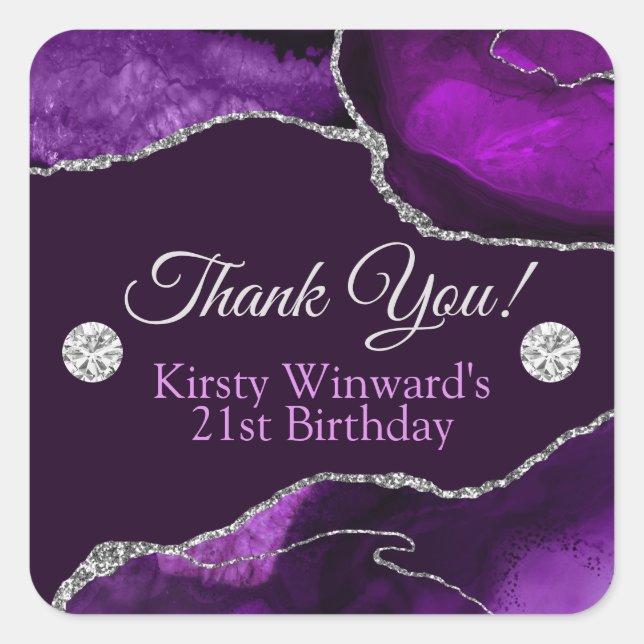 Sticker Carré Parties scintillant violet et argent Agate Anniver (Devant)