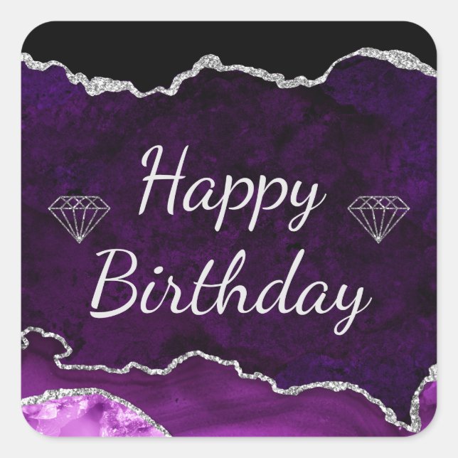 Sticker Carré Parties scintillant violet et argent Agate Joyeux  (Devant)