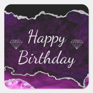 Sticker Carré Parties scintillant violet et argent Agate Joyeux 