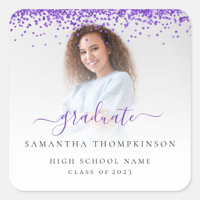 Sticker Carré Parties scintillant violet tendance Photo 2024 Car (Devant)
