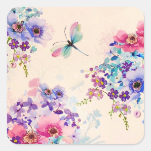 Sticker Carré Parties scintillantes florales de jardin de