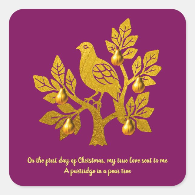 Sticker Carré Partridge Dans Un Arbre À Ours Noël Bourgogne (Devant)