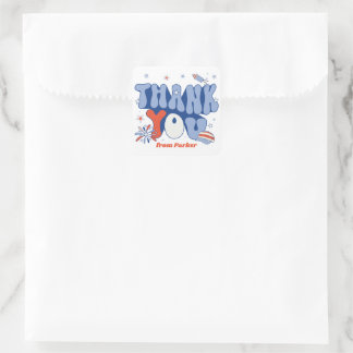 Sticker Carré Party in the USA Red White Blue Thank You Birthday
