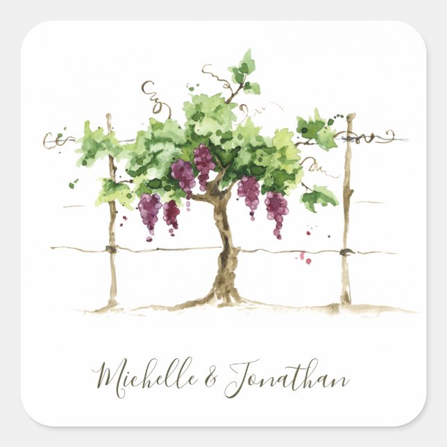 Sticker Carré Paso Robles Vignoble Vignoble Enveloppe Mariage Se (Devant)