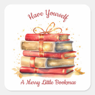 Sticker Carré Passez un joyeux Bookmas, Amour des livres