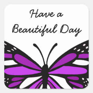 Sticker Carré Passez une Belle Journée Papillon Violet