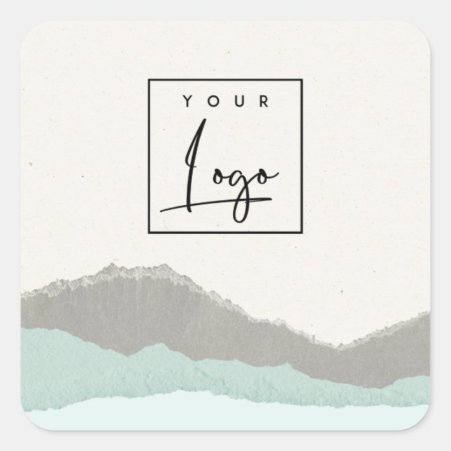 Sticker Carré Pastel Aqua Kraft Mountain Wave Torn Edge Logo (Devant)