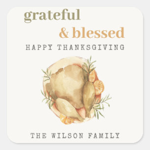 Sticker Carré Pastel Aquarelle Elégante Turquie Repas Thanksgivi
