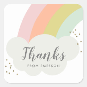 Sticker Carré Pastel arc-en-ciel enfants merci pour