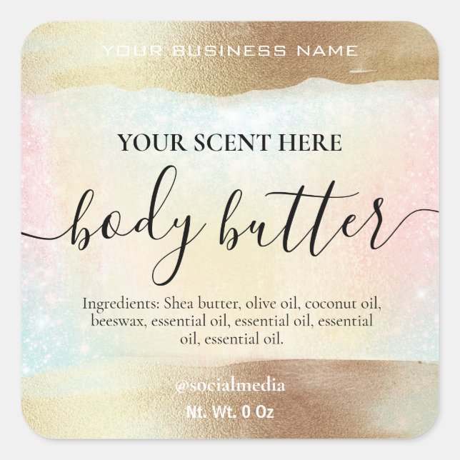 Sticker Carré Pastel Arc-en-Ciel Parties scintillant Or Beurre C (Devant)