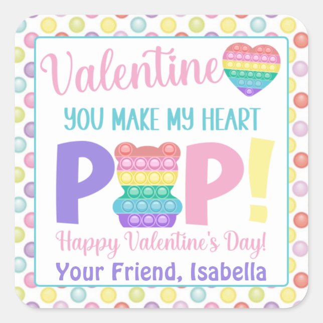 Sticker Carré Pastel Bear Pop It Kids' Valentine's Day (Devant)