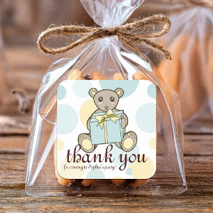 Sticker Carré Pastel Blue and Yellow Cute Teddy Bear Merci