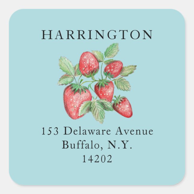 Sticker Carré Pastel Blue Hand-Drawn Strawberry Adresse de retou (Devant)