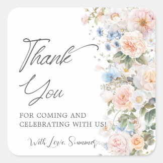 Sticker Carré Pastel Blush White Blue Floral Bridal Baby Shower