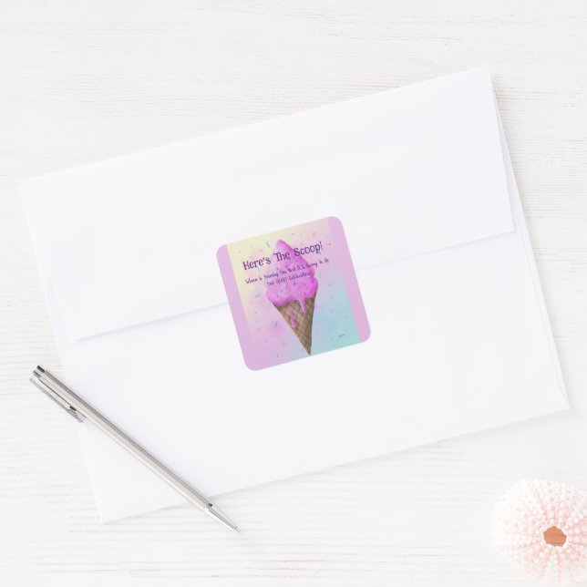 Sticker Carré Pastel Crème glacée Cone goutte (Enveloppe)