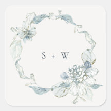 Pastel Dusky Blue Floral Wreath Mariage Monogramme