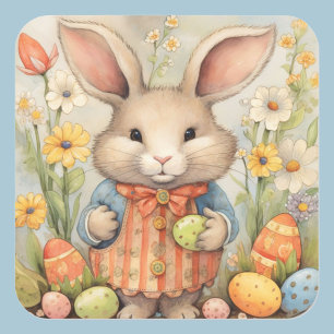 Sticker Carré Pastel Easter Bunny Aquarelle mignonne