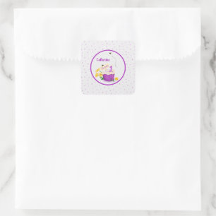 Sticker Carré Pastel Fleur sauvage Girl 1er Anniversaire Autocol