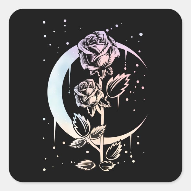 Sticker Carré Pastel Goth Moon Flower Witchy (Devant)